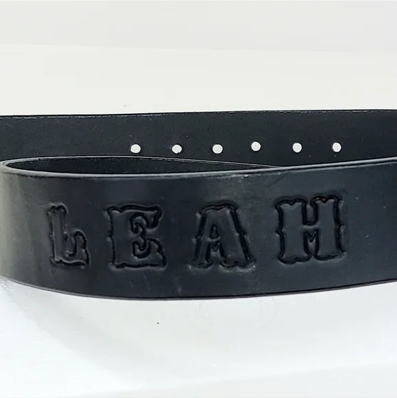 LEAH Personalized Black Leather Belt 32 - Picture 4 of 11